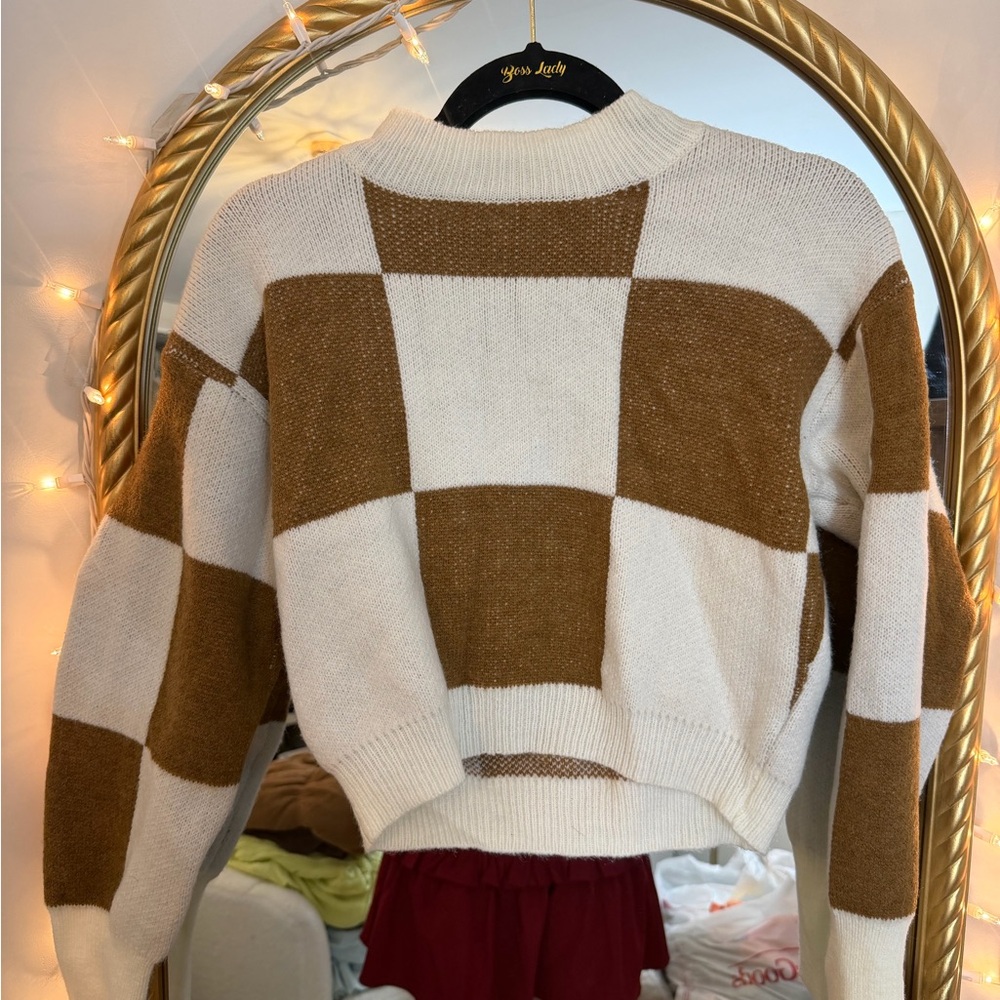 Papermoon Brown and White Checkered Sweater